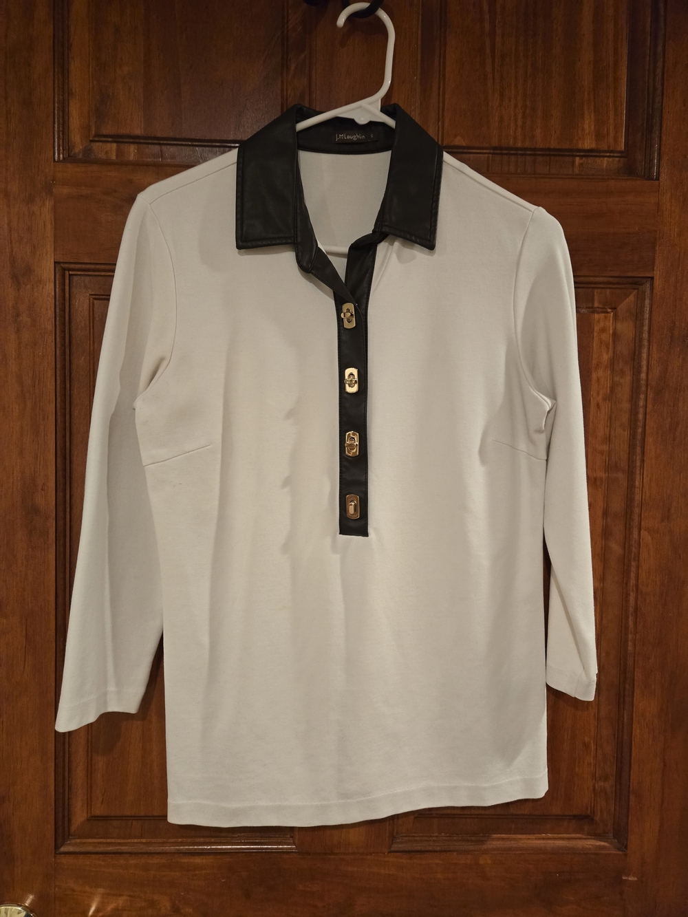 J. McLaughlin Long-Sleeve Casual Or Dressy with Brown Collar, Gold Bottons